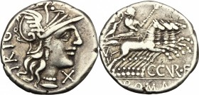 C. Curiatius f. Trigeminus. AR Denarius, 135 BC