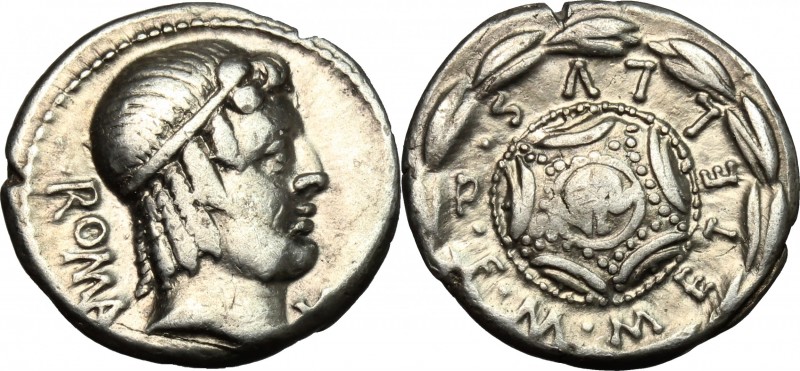 M. Caecilius Metellus. AR Denarius, 82-80 BC. D/ Diademed head of Apollo right; ...