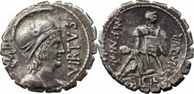 Mn. Aquillius Mn. f. Mn. n.. AR Denarius serratus, 71 BC