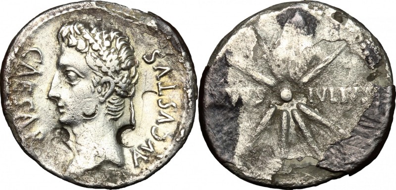 Augustus (27 BC - 14 AD). AR (Fourrée) Denarius, Spanish mint, 19-18 BC. D/ CAES...