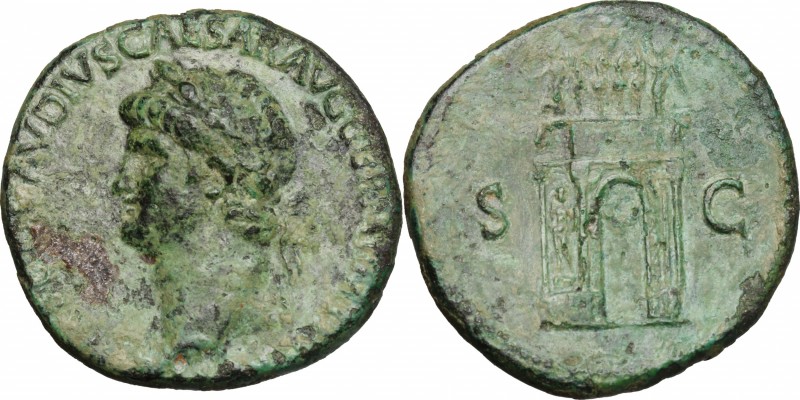 Nero (54-68). AE Sestertius, Rome mint. D/ [NE]RO CLAVDIVS CAESAR AVG GERM [PM T...