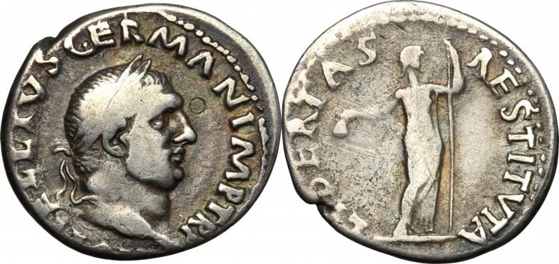 Vitellius (69 AD). AR Denarius, Rome mint. D/ A VITELLIVS GERMAN IMP TR P. Laure...