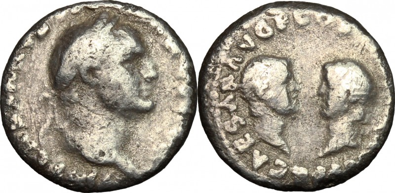 Vespasian with Titus and Domitian as Caesares (69-79). AR Denarius, Lugdunum min...