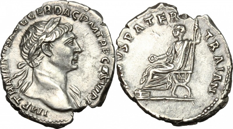 Trajan (98-117). AR Denarius, 112-114 AD. D/ IMP TRAIANVS AVG GER DAC PM TR P CO...