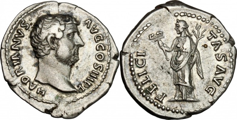 Hadrian (117-138). AR Denarius, 134-138 AD. D/ HADRIANVS AVG COS III PP. Bare he...