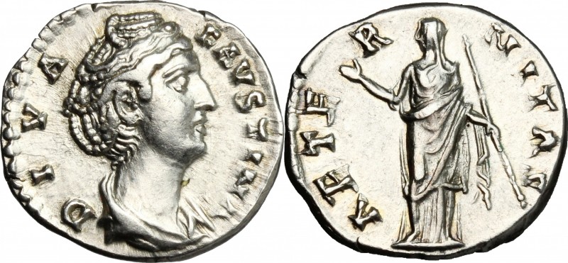 Faustina I, wife of Antoninus Pius (died 141 AD). AR Denarius, after 141 AD. D/ ...