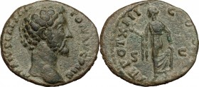 Marcus Aurelius as Caesar (139-161).. AE As, 158-159 AD