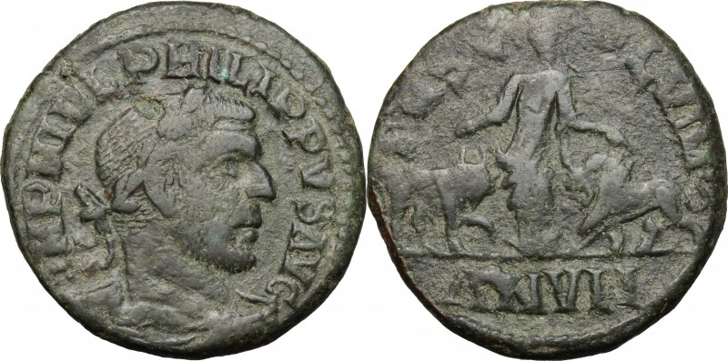 Philip I (244-249). AE 29 mm. Viminacium mint, Moesia Superior. D/ Laureate, dra...