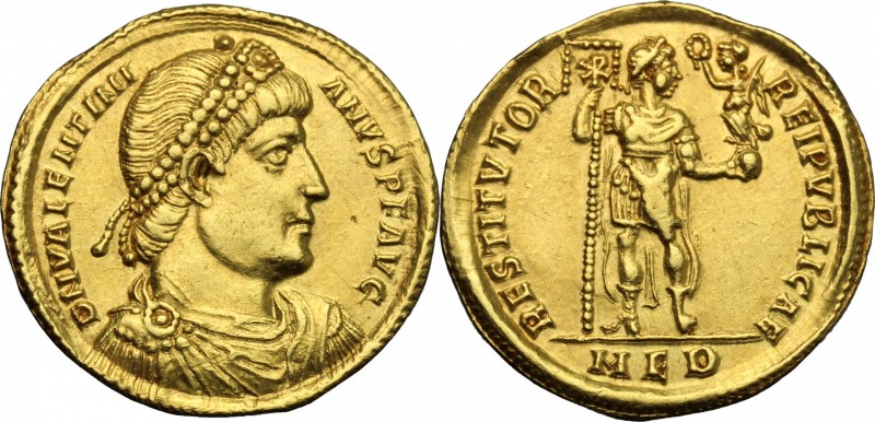 Valentinian I (364-375). AV Solidus, Mediolanum mint, 364-5 AD. D/ DN VALENTINI-...