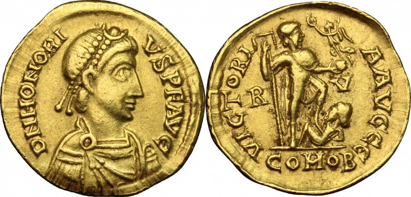 Honorius (393-423). AV Solidus, 402-403, 405-406 AD. Ravenna mint. D/ DN HONORIV...