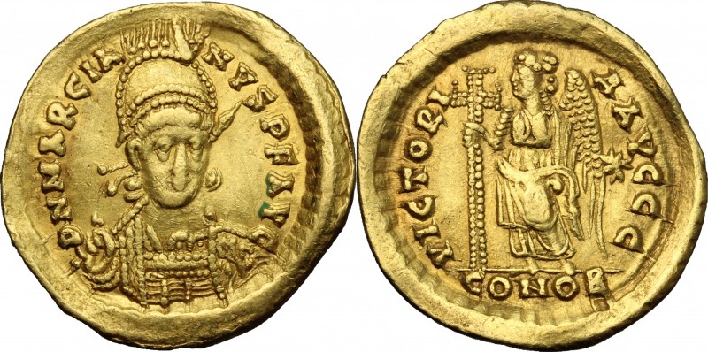 Marcian (450-457). AV Solidus, 450 AD. Constantinople mint. D/ DN MARCIANVS P F ...