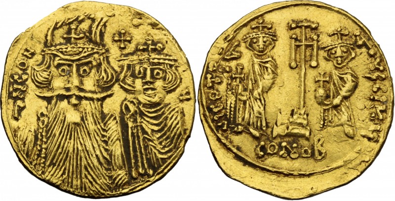 Constans II (641-668). AV Solidus, Syracuse mint. D/ Facing busts of Constans, w...