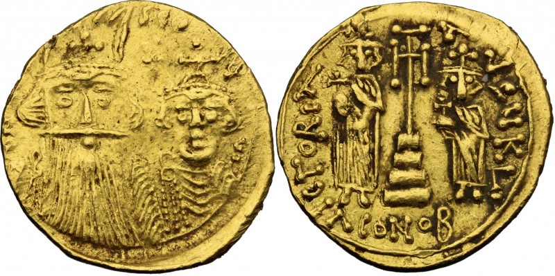 Constans II (641-668). AV Solidus, Syracuse mint. D/ Facing busts of Constans, w...