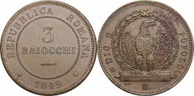 Bologna.  Repubblica Romana (1848-1849). 3 baiocchi 1849