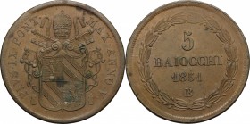Bologna.  Pio IX  (1846-1878). 5 baiocchi 1851 A. V