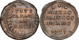 Fermo.  Pio VI (1775-1799). Mezzo baiocco 1797 A. XXIII