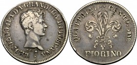 Firenze.  Leopoldo II di Lorena (1824-1859). Fiorino 1840. Sigle P. C. (Pietro Cinganelli, incisore) e fiasca (Domenico Fiaschi, zecchiere)