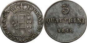 Firenze.  Leopoldo II di Lorena (1824-1859). Da 5 quattrini 1840. Sigla N (Giuseppe Niderost, incisore) e fiasca (Domenico Fiaschi, zecchiere)