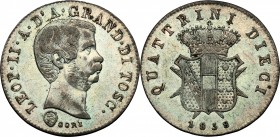Firenze.  Leopoldo II di Lorena (1824-1859). Da 10 quattrini 1858. GORI (Luigi Gori, incisore) e stemma Guicciardini (Luigi Guicciardini, zecchiere)
