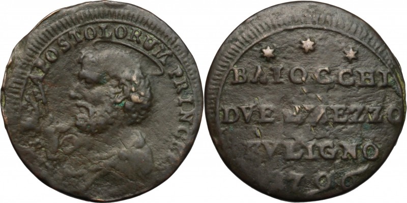 Foligno. Pio VI (1775 -1799). Sanpietrino da 2 e 1/2 baiocchi 1796. CNI 12. M. 3...