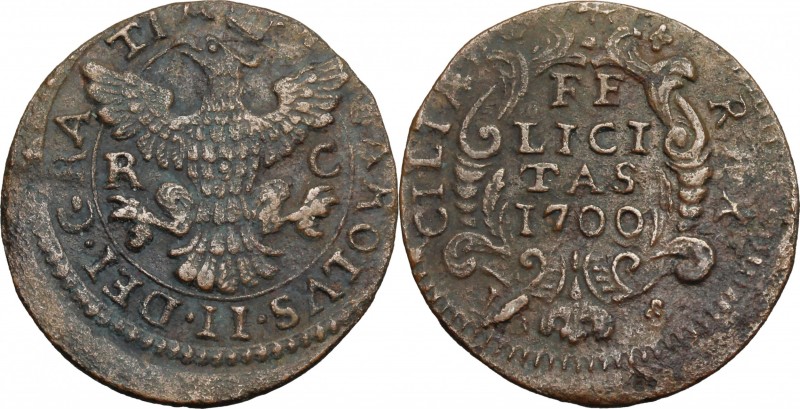 Palermo. Carlo II di Spagna (1665-1700). Grano 1700. Sp. 84. MIR 497/3. AE. g. 4...