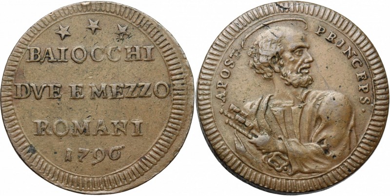 Roma. Pio VI (1775 -1799). Sampietrino 2 e 1/2 baiocchi 1796. CNI 306. M. 98. Be...