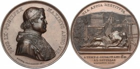 Pio IX  (1846-1878), Giovanni Mastai Ferretti.. Medaglia annuale, A. VII, per il restauro dei monumenti sulla via Appia