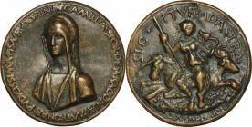 Pesaro.  Camilla Sforza (detta Covella), moglie di Costanzo Sforza. Medaglia successiva al 1483
