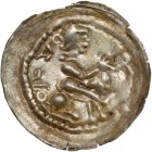 Mieszko III, Brakteat łaciński - Książe na koniu - napis odwrotnie R4