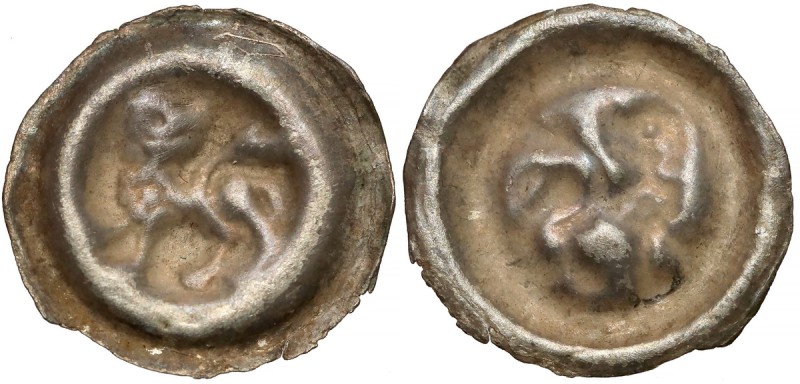 Brakteat guziczkowy (XIII-XIV w.) - Lew z głową do tyłu - rzadki
 Emisja nieokr...