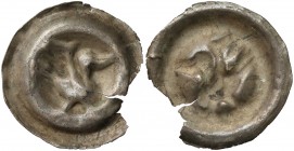 Brakteat guziczkowy (XIII-XIV w.) - Łabędź - ptak kroczący w prawo - rzadki