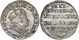 Zygmunt I Stary, Trojak Gdańsk 1540 - piękny R3
