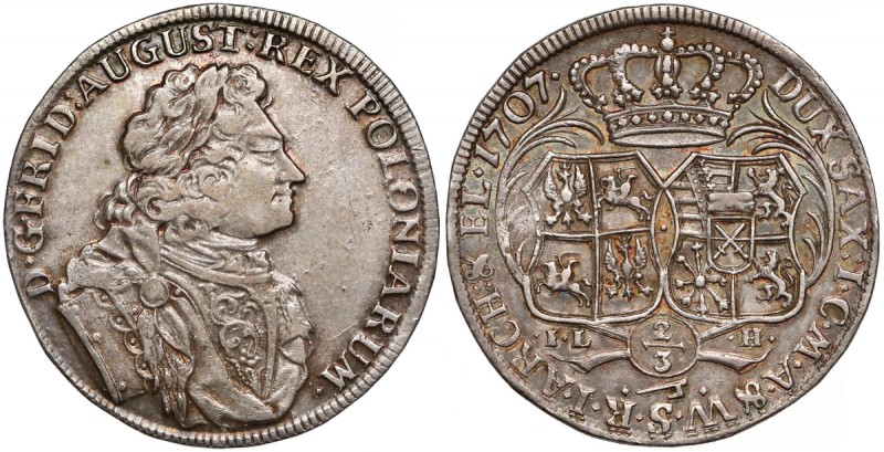 August II Mocny, Gulden (2/3 talara) Lipsk 1707 ILH - 'Coselgulden' - piękny
 N...