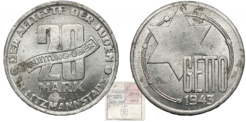 Litzmannstadt Ghetto, 20 Mark 1943 - rare - ex. T. Kałkowski
KAŁKOWSKI, Getto Ł...