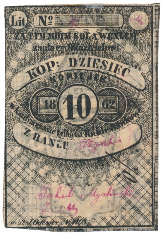 Ciechanów, Szynk, Jakub Myśliński, 10 kopiejek 1862
 Uniwersalny blankiet wypis...