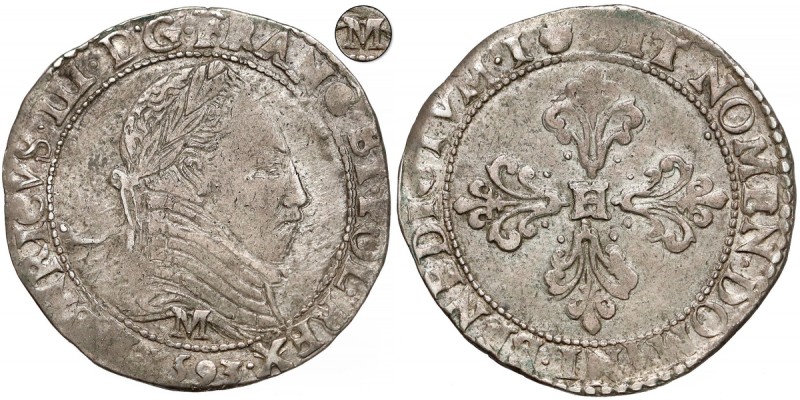 (M•) Henryk Walezy, 1/2 franka (demi franc) 1593, Tuluza - RZADKI
 Bardzo rzadk...