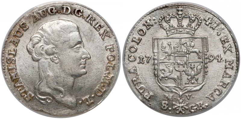 Poniatowski, Dwuzłotówka 1794 MV - 41 3/4
 Atrakcyjny egzemplarz. 
 Odmiana bi...