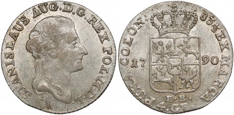 Poniatowski, Złotówka 1790 E.B.
 Odmiana z kropką po dacie. 

Grade: XF 
Ref...