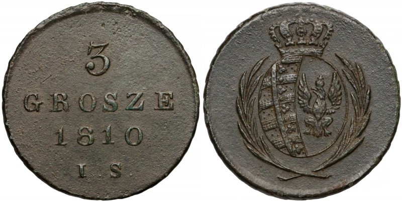 Księstwo Warszawskie, 3 grosze 1810 I.S.
 Rzadszy, pierwszy rocznik trojaków Ks...