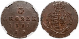 Księstwo Warszawskie, 3 grosze 1811 I.S. - bardzo ładne