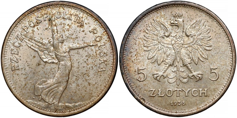 Nike 5 złotych 1928 zn, Warszawa 
 Egzemplarz nieobiegowy.
 Jednoznaczna ocena...