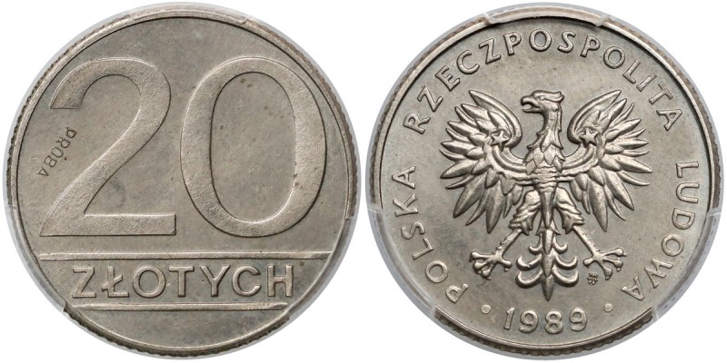 Próba MIEDZIONIKIEL 20 złotych 1989 - napis odwrotnie
 Jedna z sześciu prób tec...