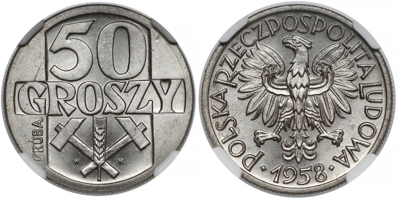 Próba NIKIEL 50 groszy 1958 - kłos i młoty
 Jeden z niewprowadzonych do obiegu ...