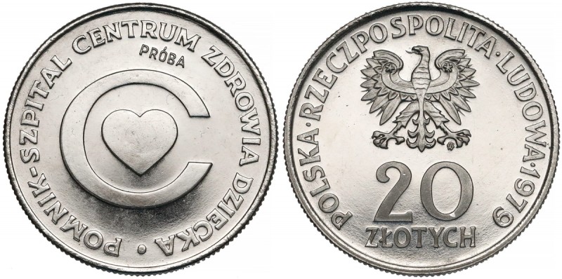 Próba NIKIEL 20 złotych 1979 Szpital Centrum Zdrowia Dziecka
 Stempel lustrzany...