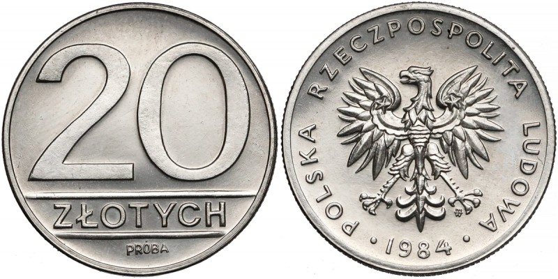 Próba NIKIEL 20 złotych 1984
 Drobne niedoskonałości na reliefie nominału.
 Na...