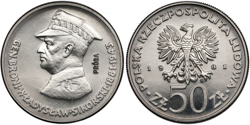 Próba NIKIEL 50 złotych 1981 Sikorski
 Nakład 500 sztuk (NBP), 540 sztuk (MW). ...