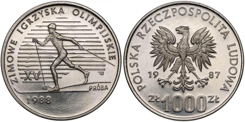 Próba NIKIEL 1.000 złotych 1987 Calgary 1988
 Nakład 500 sztuk (NBP, MW). 

G...