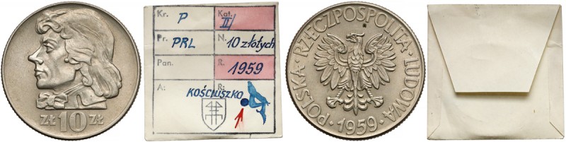 KAŁKOWSKI, 10 złotych 1959 Kościuszko - z 'pieprzykiem'. 
 Pierwszy rocznik obi...