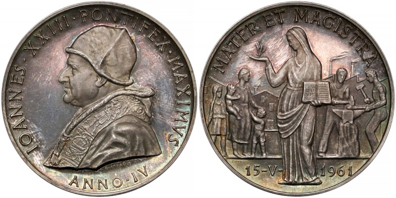 Watykan, Papież Jan XXIII, Medal 1961 - Anno IV
 Piękna patyna. 
 Srebro, śred...