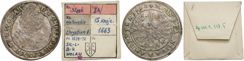 KAŁKOWSKI, Ks. B-L-W, Krystian Woł., 15 krajcarów 1663, Brzeg
 Odmiana z popier...